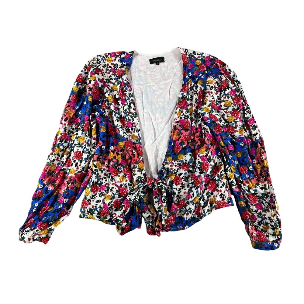 Majorelle Shirt Womens Small Yara Blouse Multicolor Floral Long Sleeve Tie